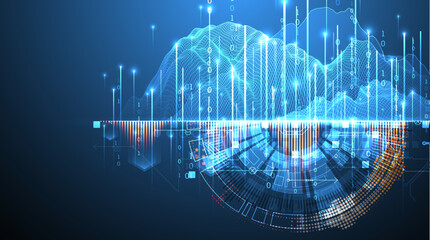 Data science. Scientific-technological background on the use of various technological elements. Combination of different styles. Hand drawn vector.