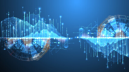 Data science. Scientific-technological background on the use of various technological elements. Combination of different styles. Hand drawn vector.