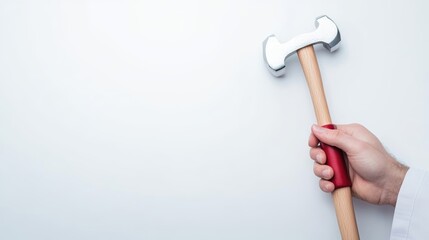 Doctor using reflex hammer, close-up, white background, flat design illustration