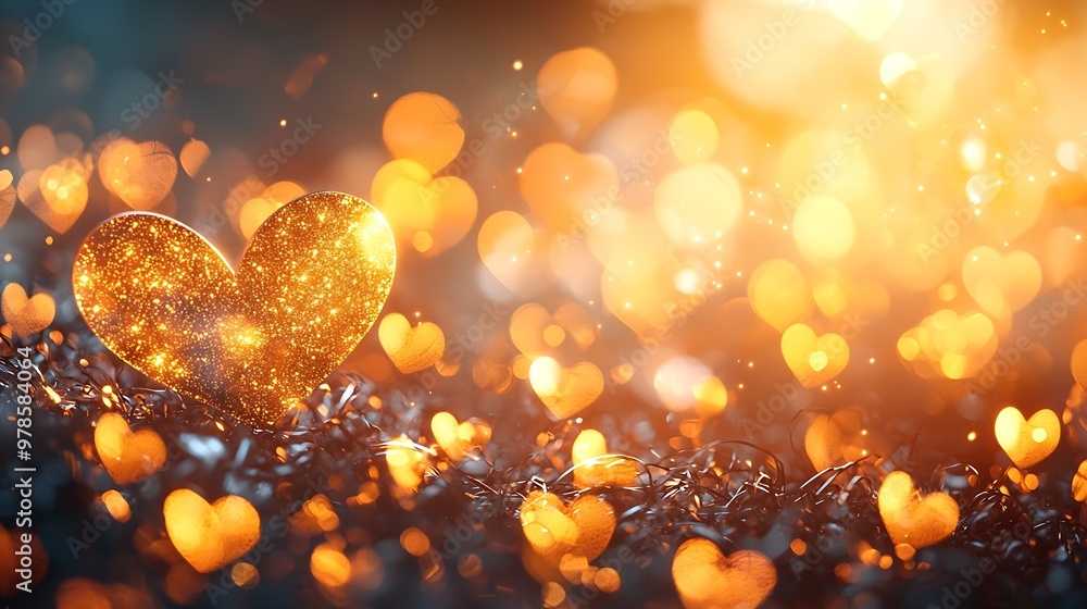 Aufkleber Heart Shaped Bokeh Valentines Day Background : Generative AI