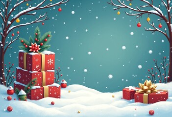 New Year and Christmas card, graphic advertising backgrounds in a 2D illustrator style