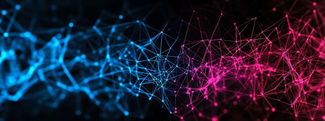 Abstract Network of Interconnected Blue and Pink Lines