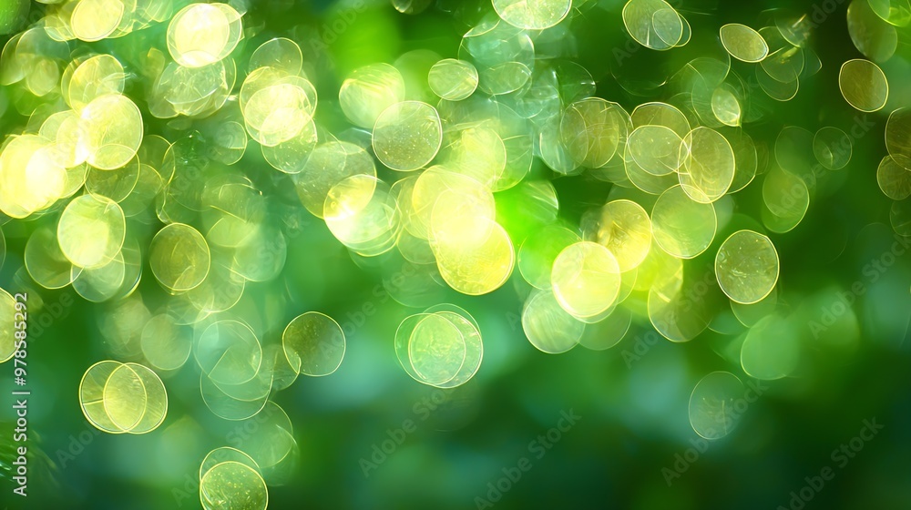 Poster Abstract Nature Background Green Bokeh : Generative AI