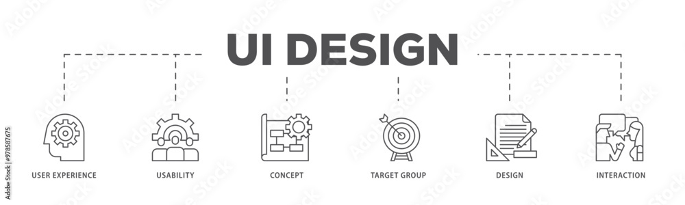 Poster user interface design infographic icon flow process which consists of target group, interaction, des