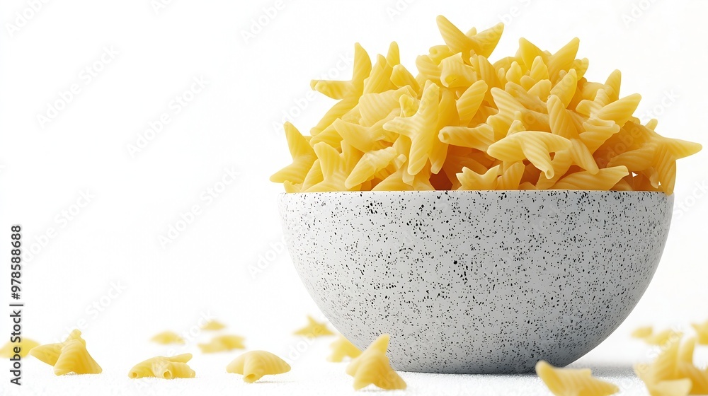Poster starshaped macaroni in a serving bowl isolated on a white background : generative ai