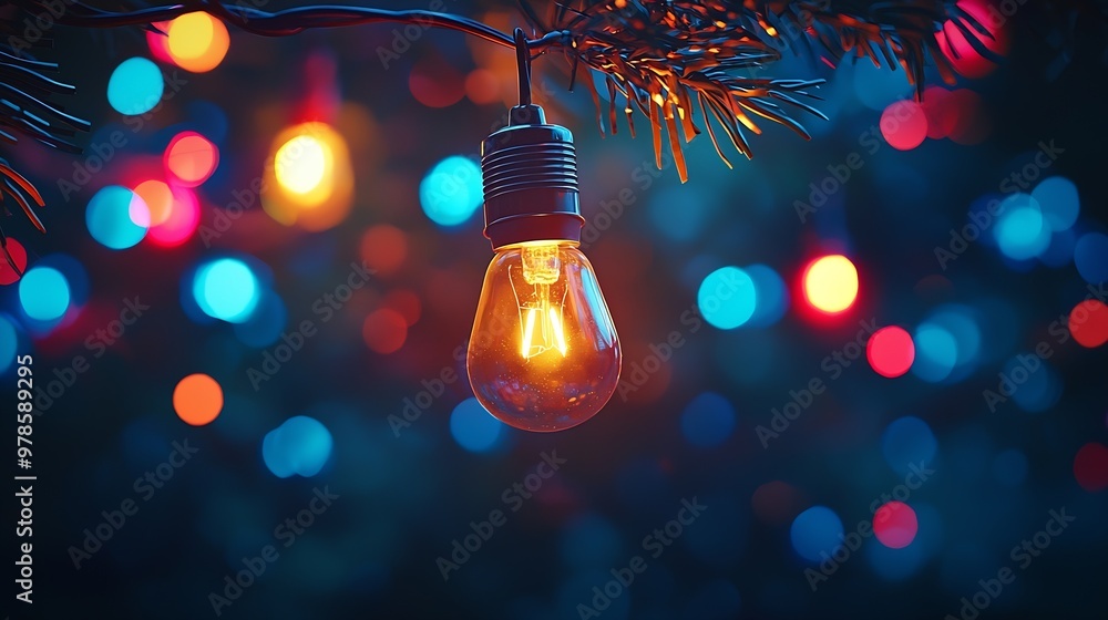 Poster Colorful Light Bulb Bokeh : Generative AI