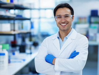 Indian Male Scientist Smiling in High-Tech Laboratory