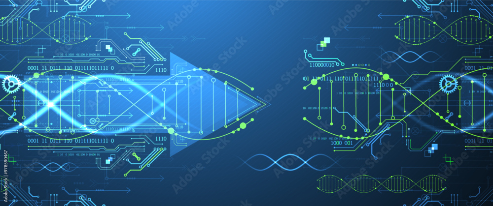 Aufkleber scientific and technological background. image of dna molecule with technological elements. hand dra
