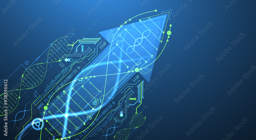 Aufkleber scientific and technological background. image of dna molecule with technological elements. hand dra
