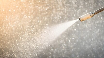 A power washer sprays a concrete wall, dirt and debris flying off, exposing the fresh surface beneath, dramatic contrast between clean and dirty areas