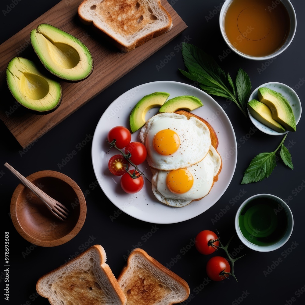 Wall mural bread and eggs