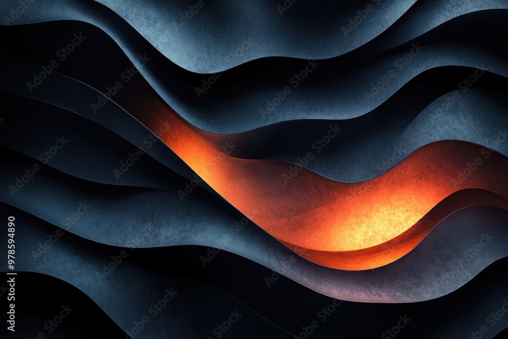 Poster abstract waves with a glowing orange element, creating a dynamic visual contrast.