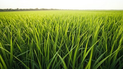 Fototapeta premium A field of vibrant green grass stretching towards the horizon.