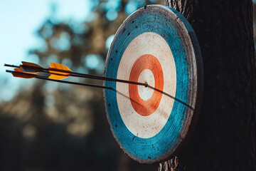 the arrow sticks out in the center of the target - the embodiment of a sports concept
