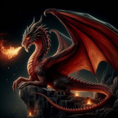 fire dragon on black isolated background