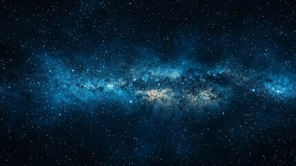 Fototapeta premium Panorama of blue night sky milky way and stars on dark background.Universe filled, nebula and galaxy with noise and grain.Photo by long exposure and select white balance.Nice dark night sky