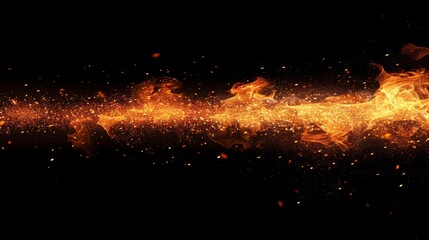 Fototapeta premium Abstract dark background with glowing fire embers and sparkling particles of light