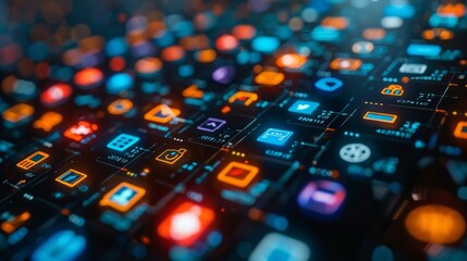 Application on Mobile, smartphone with application icons isolated on global network background as new technology and communication concept.