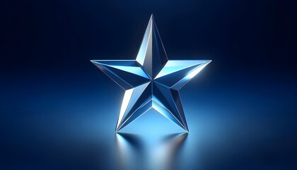 Fototapeta premium Glass star on blue background, symbolizing excellence and achievement. 3D Rendering