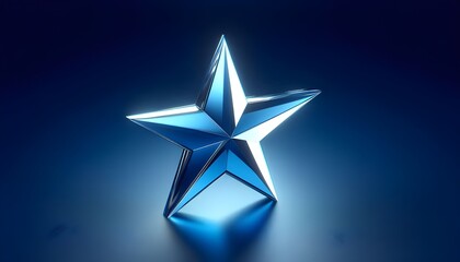 Glass star on blue background, symbolizing excellence and achievement. 3D Rendering