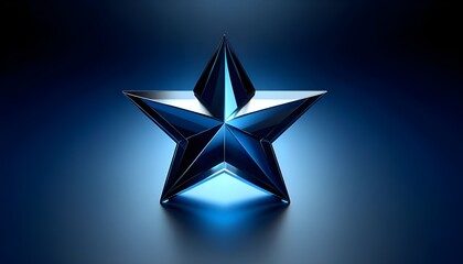 Glass star on blue background, symbolizing excellence and achievement. 3D Rendering