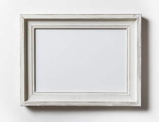 Distressed White Wooden Picture Frame on White Background