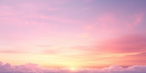 Fototapeta premium Pastel Pink and Yellow Sunset Sky, Peaceful and Dreamy Cloudscape for Serene Nature Scenes