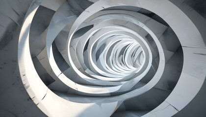 Abstract light flow in a three-dimensional twisted tunnel with architectural arcs against a white background