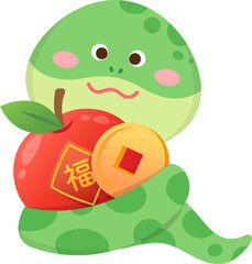 Snake character or mascot cartoon character, playful and cute, Chinese lunar new year illustration element