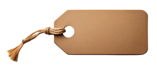 Blank Brown Tag with Rope Isolated on Transparent Background