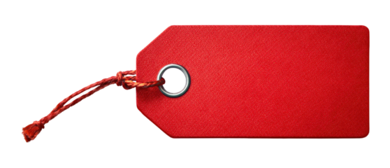Red Price Tag with String Isolated on Transparent Background