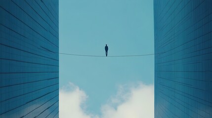 Obraz premium Balancing Business Risks with Determination and Skill on the Urban Skyline