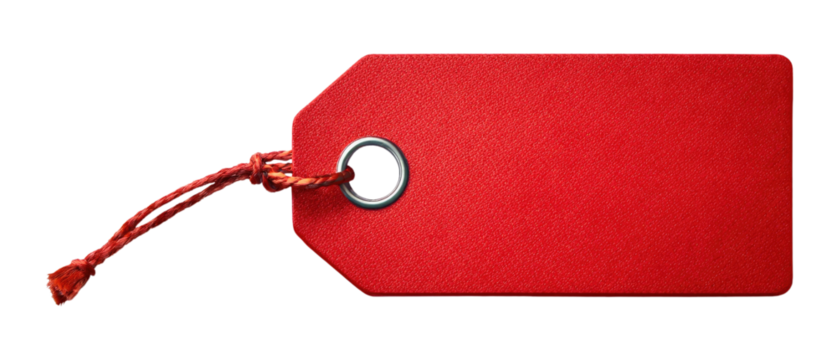 Red Price Tag with String Isolated on Transparent Background
