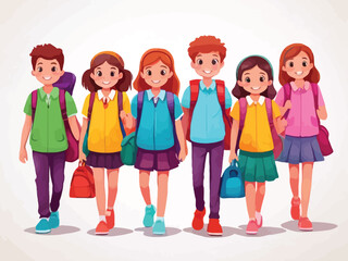 Fototapeta premium Back to school with boys and girls going to school illustration