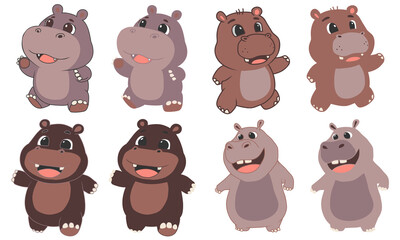 Clipart Cute Cartoon Hippopotamus Brown Clear Background PNG