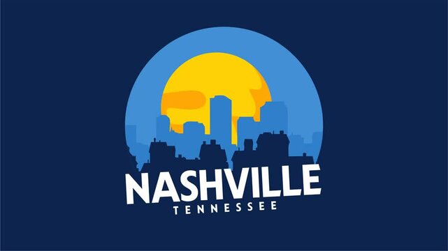 nashville tennessee on blue background and city silhouettes
