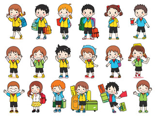 Back to school with boys and girls going to school illustration