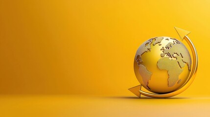 Global Expansion Concept with Minimalist World Globe and Upward Arrow, Copy Space Included