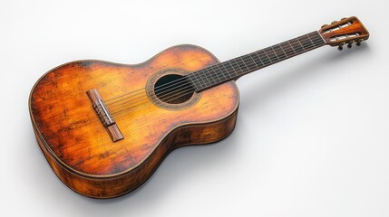 Fototapeta premium A vintage acoustic guitar with a rich, warm wood finish.