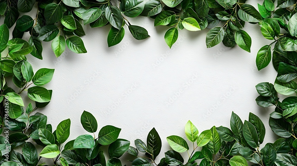 Poster border from fresh tree leaves : generative ai