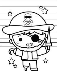 Cute Kids Wearing Pirate  Halloween Costume Party Celebration Cartoon Coloring Activity for Kids and Adult