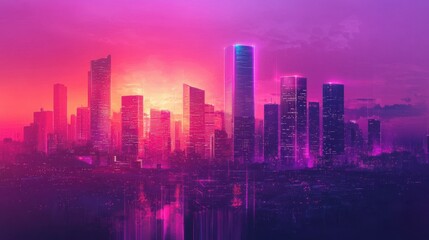 Fototapeta premium Neon Business Quotes Above a Modern City Skyline: Motivational Urban Art Illustration