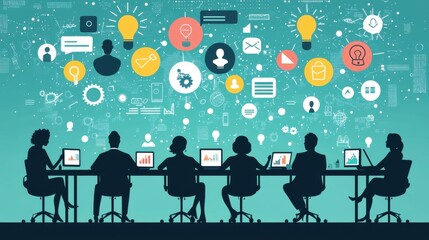 Collaborative Leadership: Diverse Team Planning Project in Colorful Flat Design Illustration