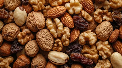 Dried Fruits and Nuts Closeup Texture Top View : Generative AI