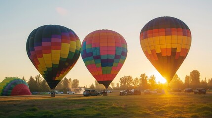 Obraz premium Colorful hot air balloons at dawn with a clear sky