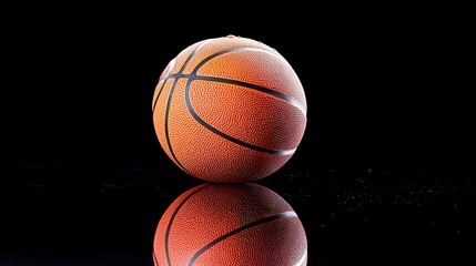 Obraz premium Basketball on a sleek black backdrop, emphasizing the texture and design of the ball, creating a striking visual contrast that highlights its iconic shape and color.