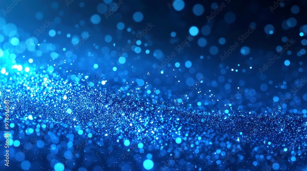 Poster dark blue glowing particle background, an immersive abstract design featuring luminous particles aga