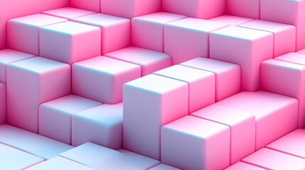 Fototapeta premium A vibrant arrangement of cubes with a smooth gradient of pink and white, creating a visually striking abstract background.