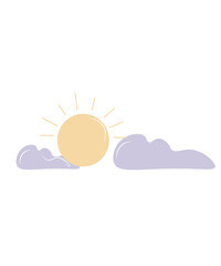 vector cloud and sun on a white background, flat graphic illustration