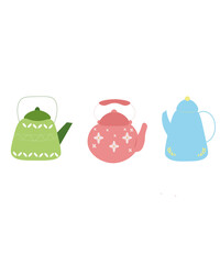 vector teapots on a white background, set of teapots illustration  Flat vector hearts hand drawn doodle. Simple, minimalistic teapots